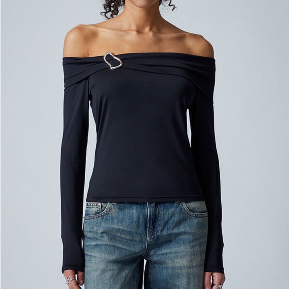 PACSUN Third Charm Lannie Hardware Embellished Long Sleeve Top Black Size Medium